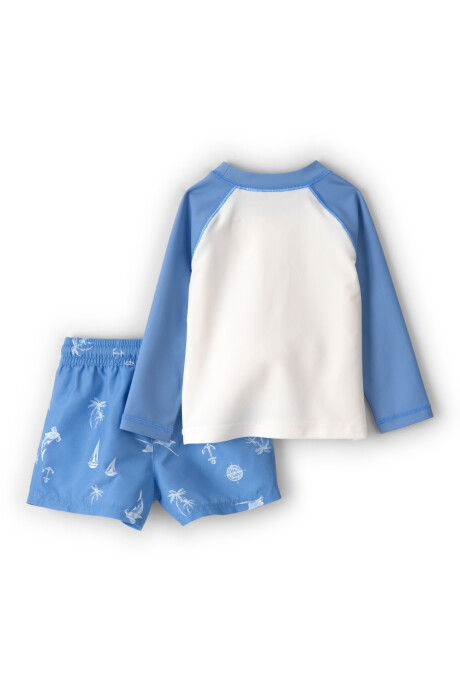 Traje de baño dos piezas, remera manga larga y short, con protección UPF 50+, estampa tiburón Sin color