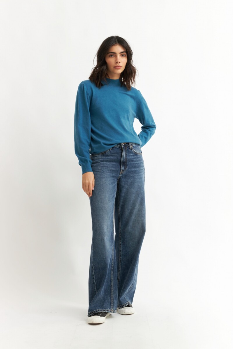 Sweater media polera con puños AZUL