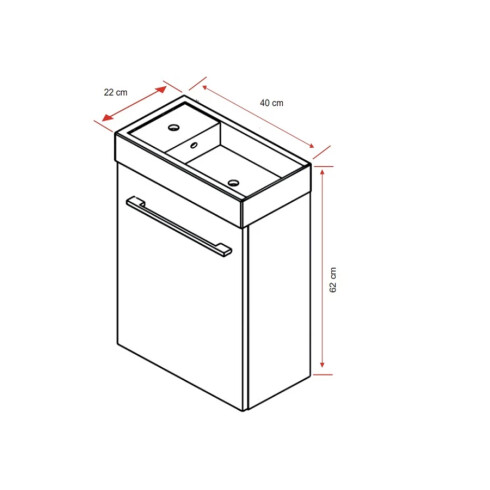 MUEBLE DE BAÑO MADERA CLARA 40X22X62CM CON UNA PUERTA Y BACHA DGC 000