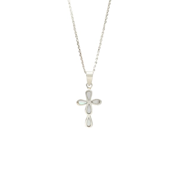 Conjunto Cruz - Plata 925 - Piedra Nácar- CJ3009 - Adulto - Conpiedra