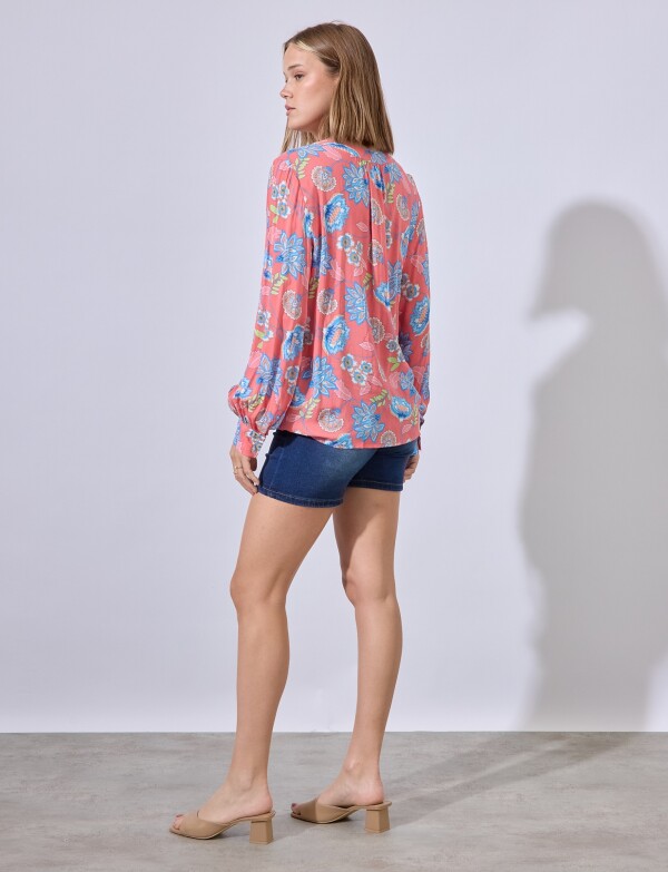Blusa Puntilla Nudo CORAL/MULTI