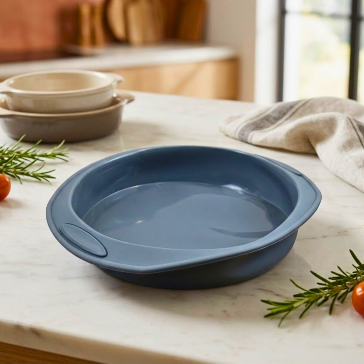 Tartera silicona redonda con asas 28,5 cms - GRIS 