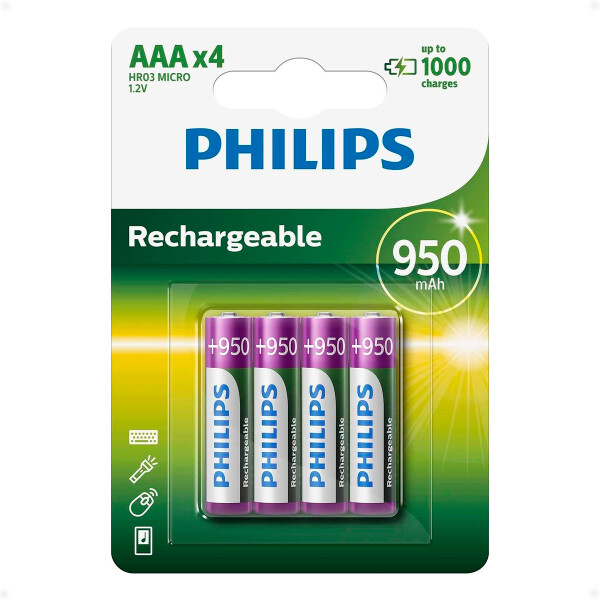 Pilas Recargables AAA de 950 mAh Philips BlÃ­ster Pack de 4 Unidades Pilas Recargables AAA de 950 mAh Philips BlÃ­ster Pack de 4 Unidades