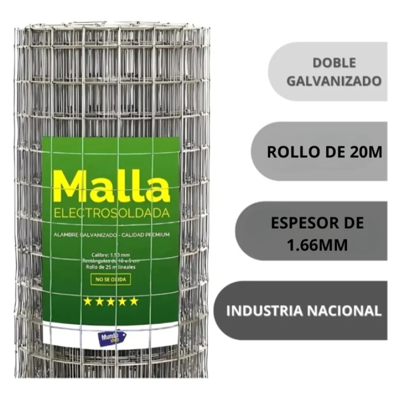 Tejido Malla Electrosoldada Galvanizada Rollo 1.50m X 20 Mts Gris