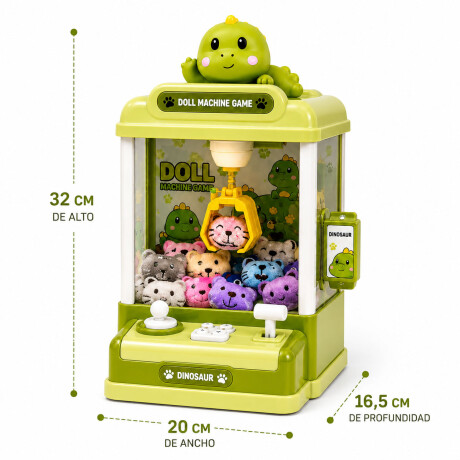 Mini Máquina Atrapa Peluches Dinosaurio Luz/Sonidos Pilas AA Verde