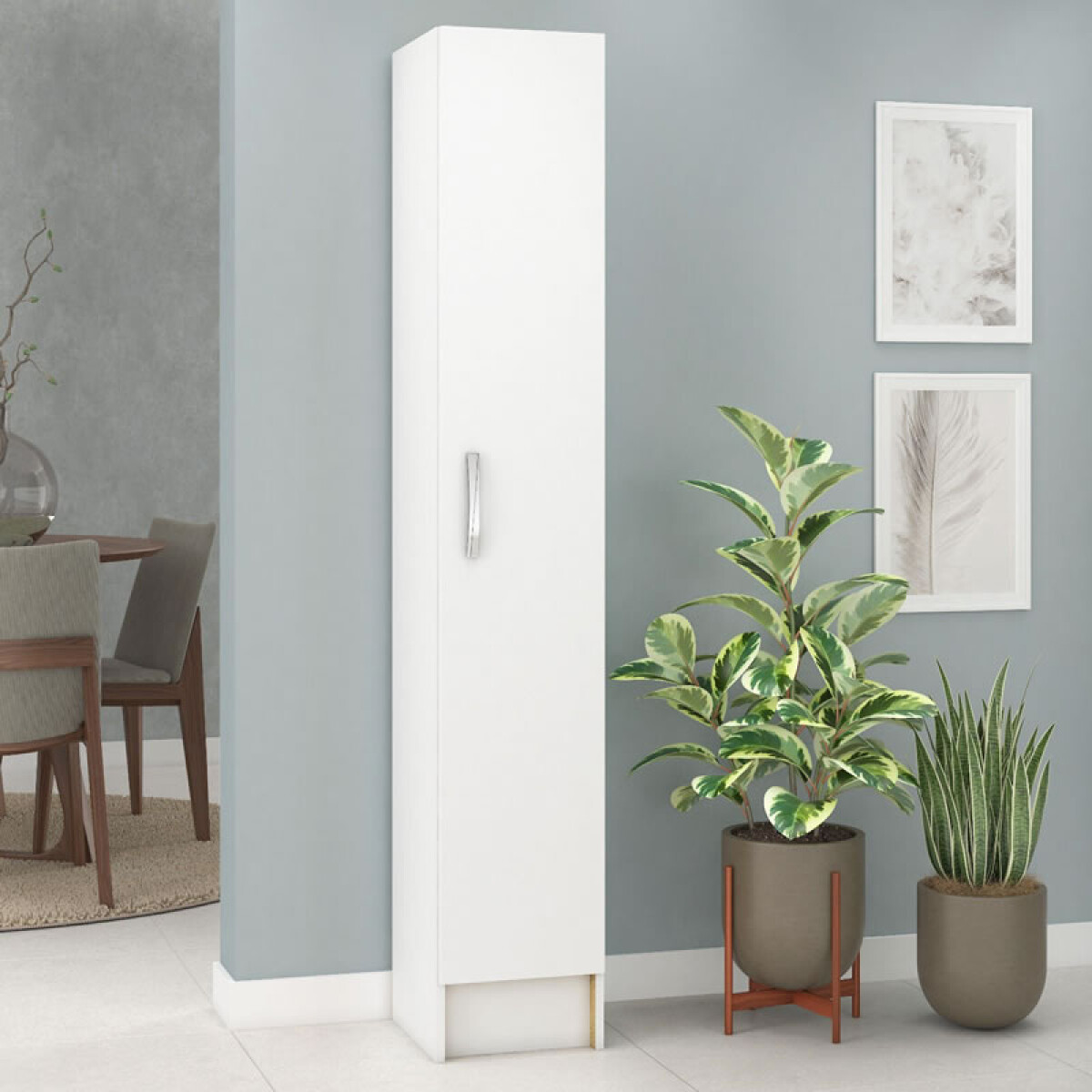 Multiuso panelero 1 puerta 4 estantes interior natural 30x32x168 - Blanco 