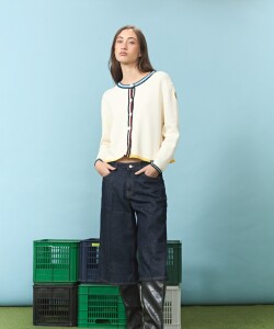 Cardigan de algodón con puños a contraste crudo