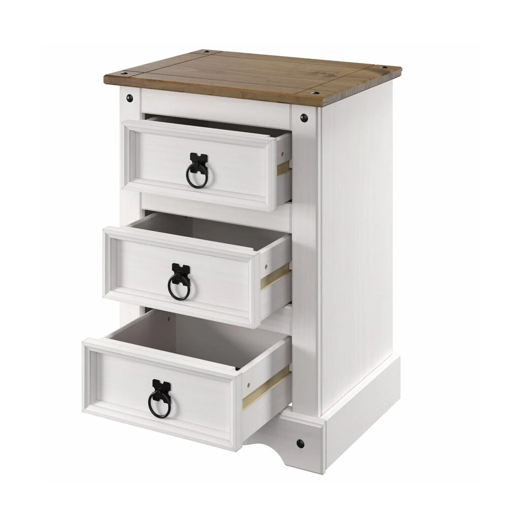 Mesa de luz 3 cajones - Madera maciza / Línea Mexicana blanco