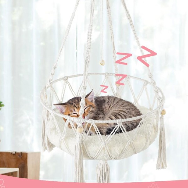 Cama Aerea Colgante Elevada Gato Tejida Almohadon Hamaca Variante Color Marron