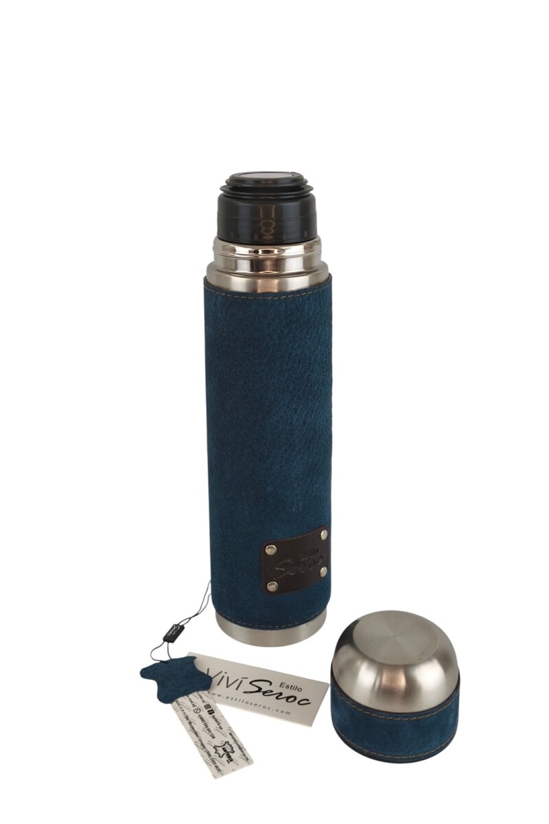 Termo de litro forrado en cuero Azul