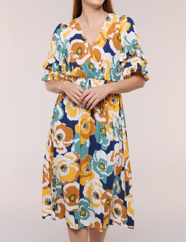 Vestido Volados Printed MULTI/AMARILLO