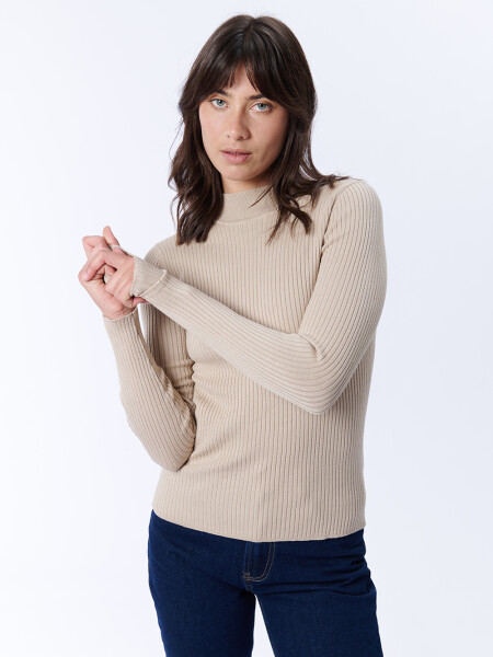 Remera Manga Larga Punto Beige Melange