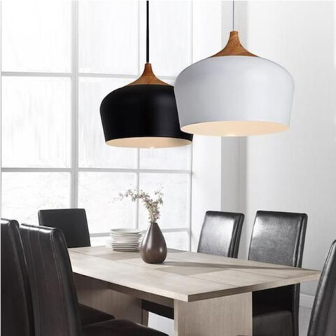 Lámpara colgante campana metal negro y madera Ø35 IX9041