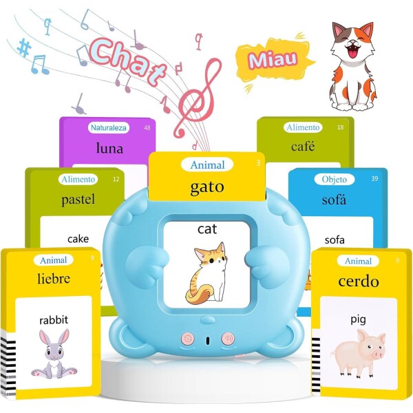 Tarjetas Interactivas Aprende Inglés Español Infantil Niños Variante Color Azul