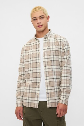 Camisa Standard Oxford Hombre Taupe White Plaid