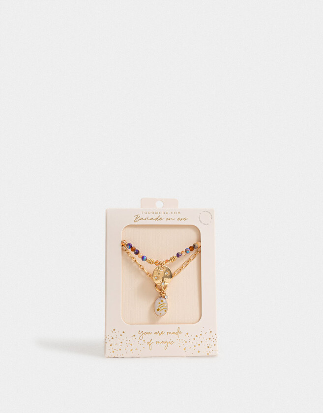 Collares Cortos Con Piedra Natural Collar Corto Bañado En Oro Con Piedra Natural - Dorado