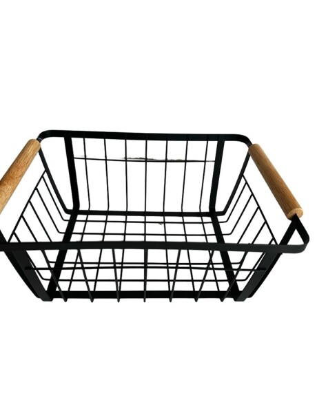 CESTO METAL CON ASA DE MADERA 35x24.5x15CM NEGRO CESTO METAL CON ASA DE MADERA 35x24.5x15CM NEGRO