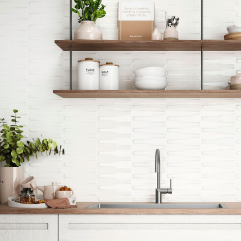Ceramica Blanco Satinado Decorado Relieve 25X25Cm Pared GAMAS DE BLANCO
