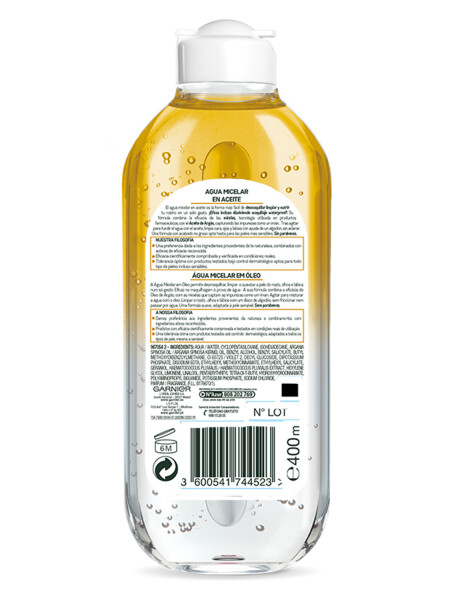 Agua micelar en aceite Garnier 400ml Agua micelar en aceite Garnier 400ml