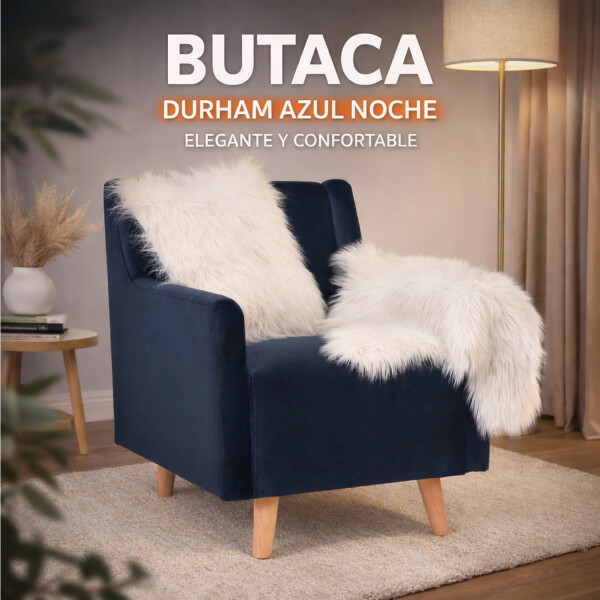 Butaca Sillon Poltrona Durham Tejido Patas Madera AZUL