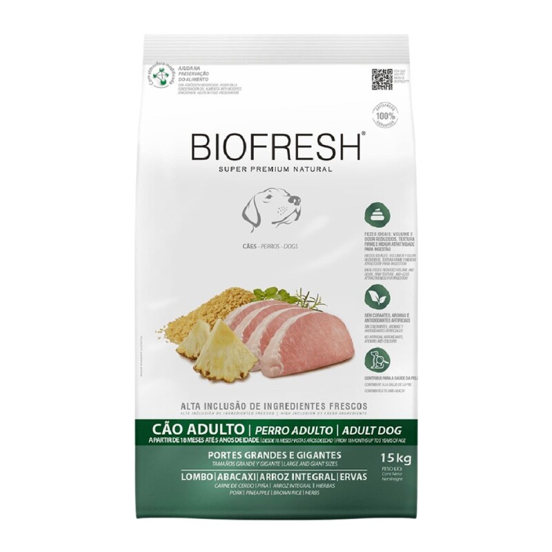 BIOFRESH PERRO ADULTO RAZAS GRANDES CERDO Y ANANA 15 KILOS BIOFRESH PERRO ADULTO RAZAS GRANDES CERDO Y ANANA 15 KILOS