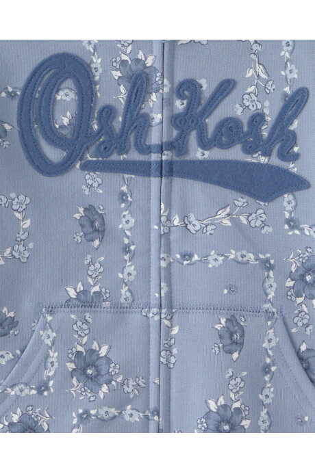 Campera de algodón, azul, con capucha y logo, diseño floral Campera de algodón, azul, con capucha y logo, diseño floral