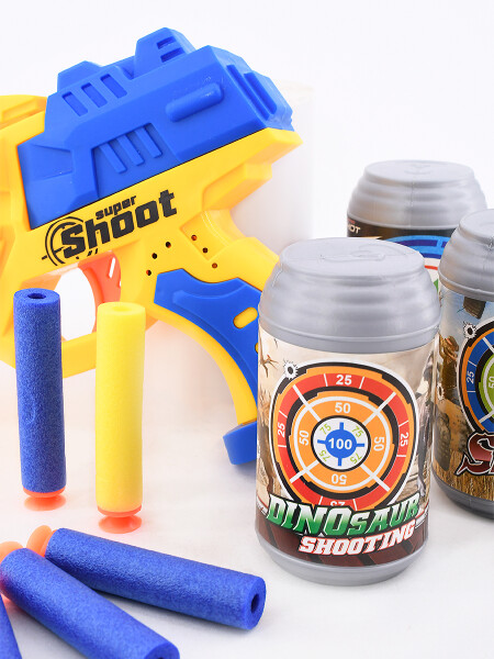 PISTOLA CON BALAS Y LATAS AZUL