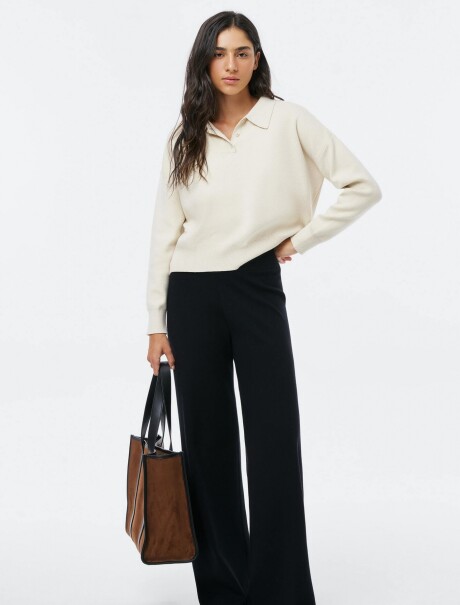 PANTALONES DE PUNTO DE PIERNA RECTA NEGRO