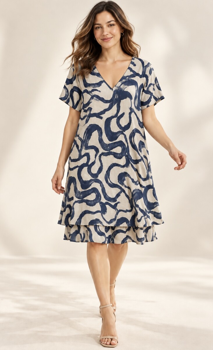 VESTIDO LUAN - ESTAMPADO BEIGE-AZUL 