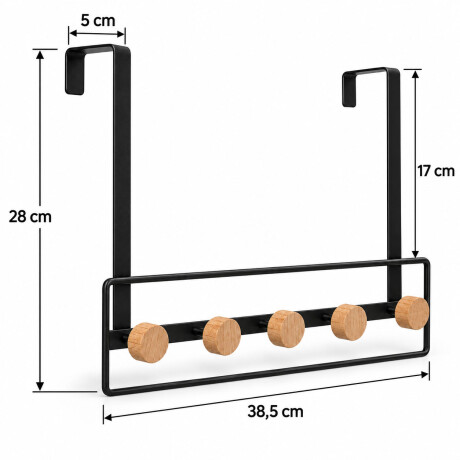 Perchero Puerta 5 Ganchos Metal Bambú Organizador Negro