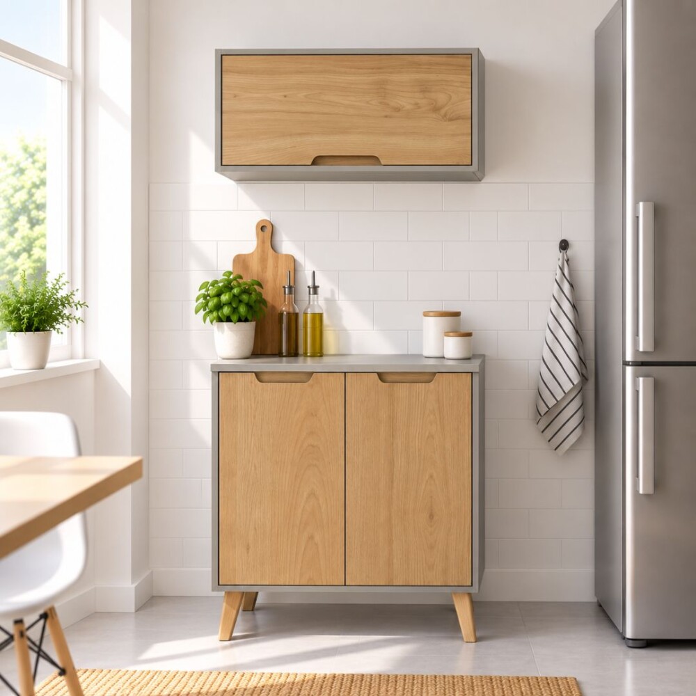 COMBO COCINA - BAJO MESADA 2 PUERTAS + AÉREO GRIS