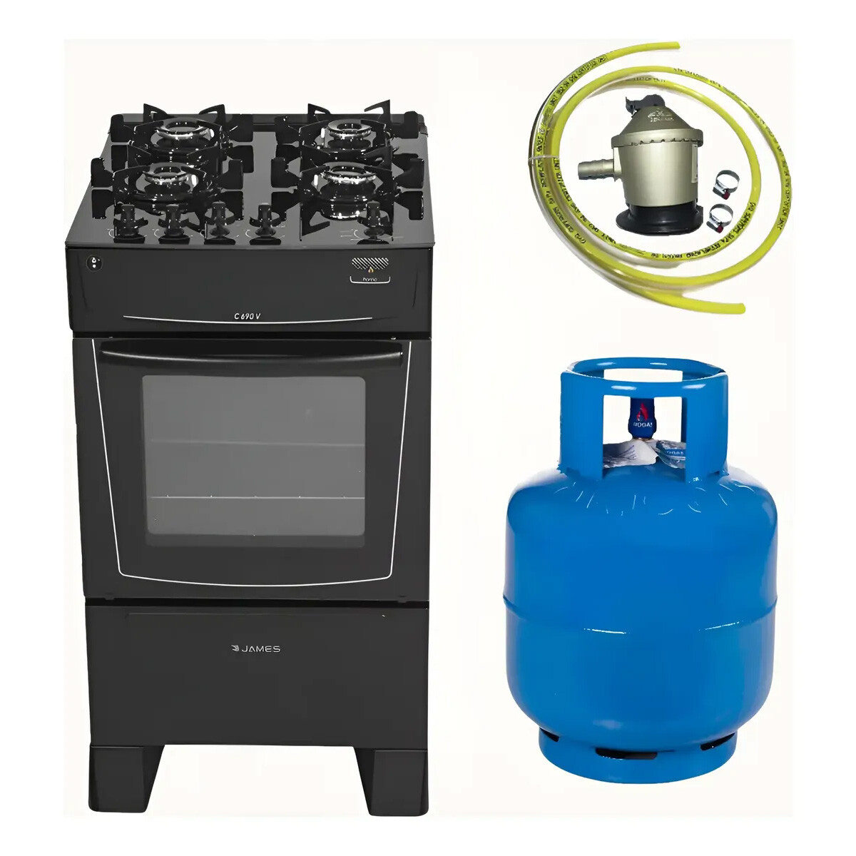 COCINA JAMES C690-V GAS ENVASADO 4H + ENVASE DE GARRAFA 13KG 
