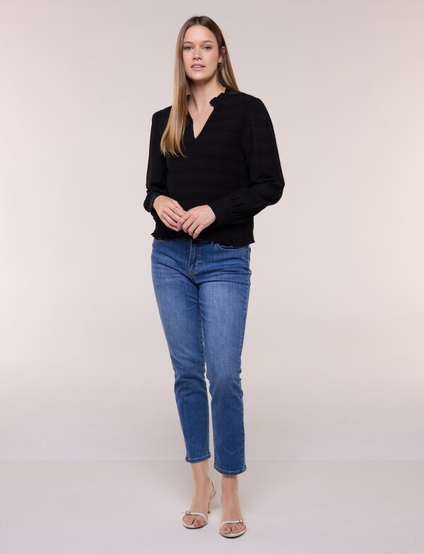 Blusa Smocked Esc V NEGRO
