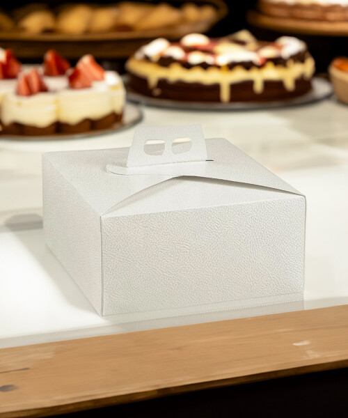 CAJA TORTA 23X23X12 cm PELLE BIANCO