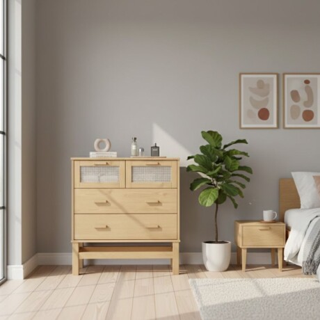 CÓMODA CAJONERA GUARDARROPA 4 CAJONES EN MADERA MACIZA CON RATAN NATURAL CÓMODA CAJONERA GUARDARROPA 4 CAJONES EN MADERA MACIZA CON RATAN NATURAL