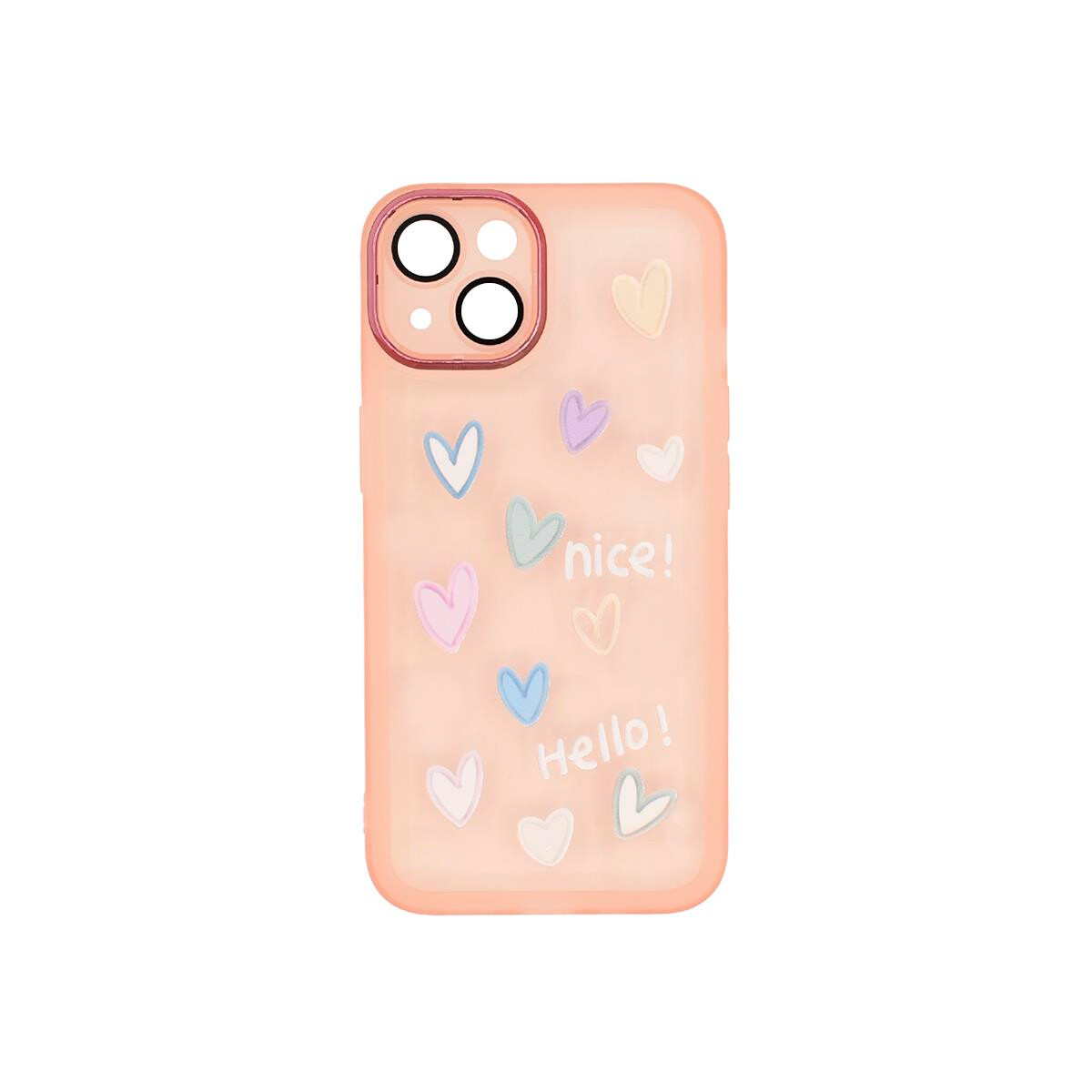 Protector iPhone 13/14 diseño corazones color rosa 