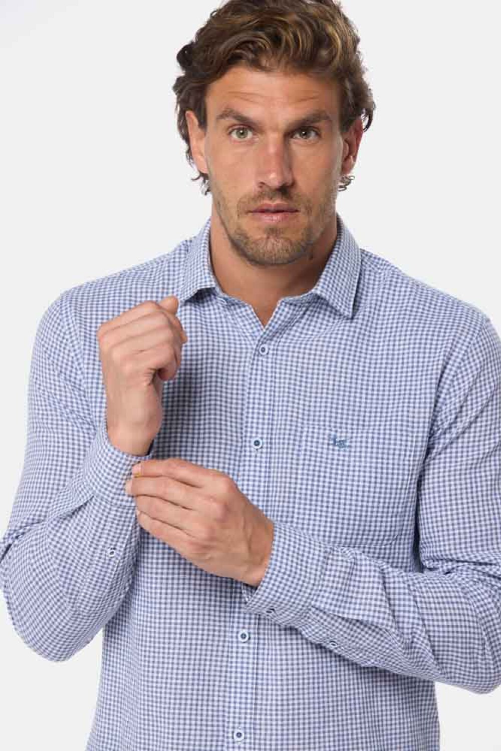 CAMISA DE LINO A CUADROS Azul