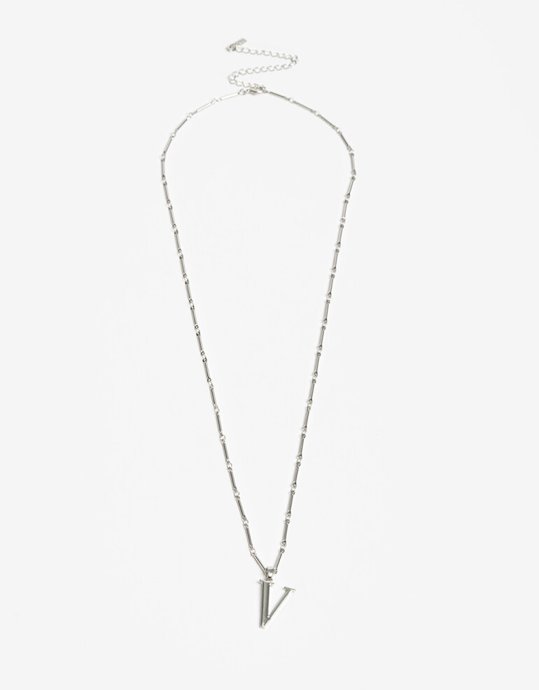 Collares Largos Metal Collar Largo Inicial V - Plateado Rodio