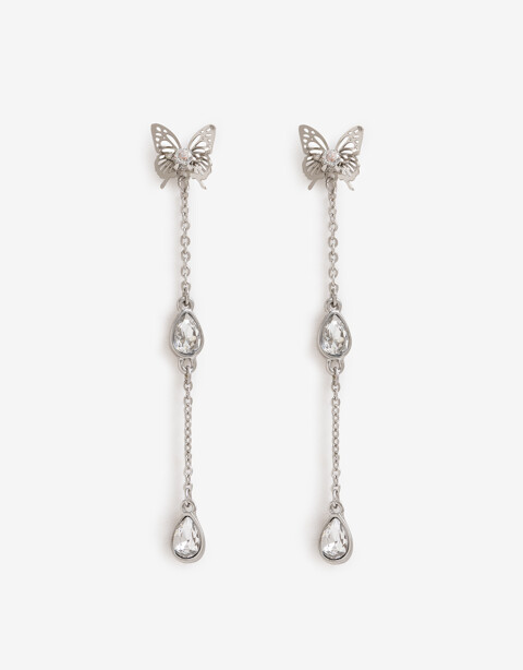 Aros Colgantes Cortos Metal Aros Argolla Metal Mariposa - Plateado Rodio