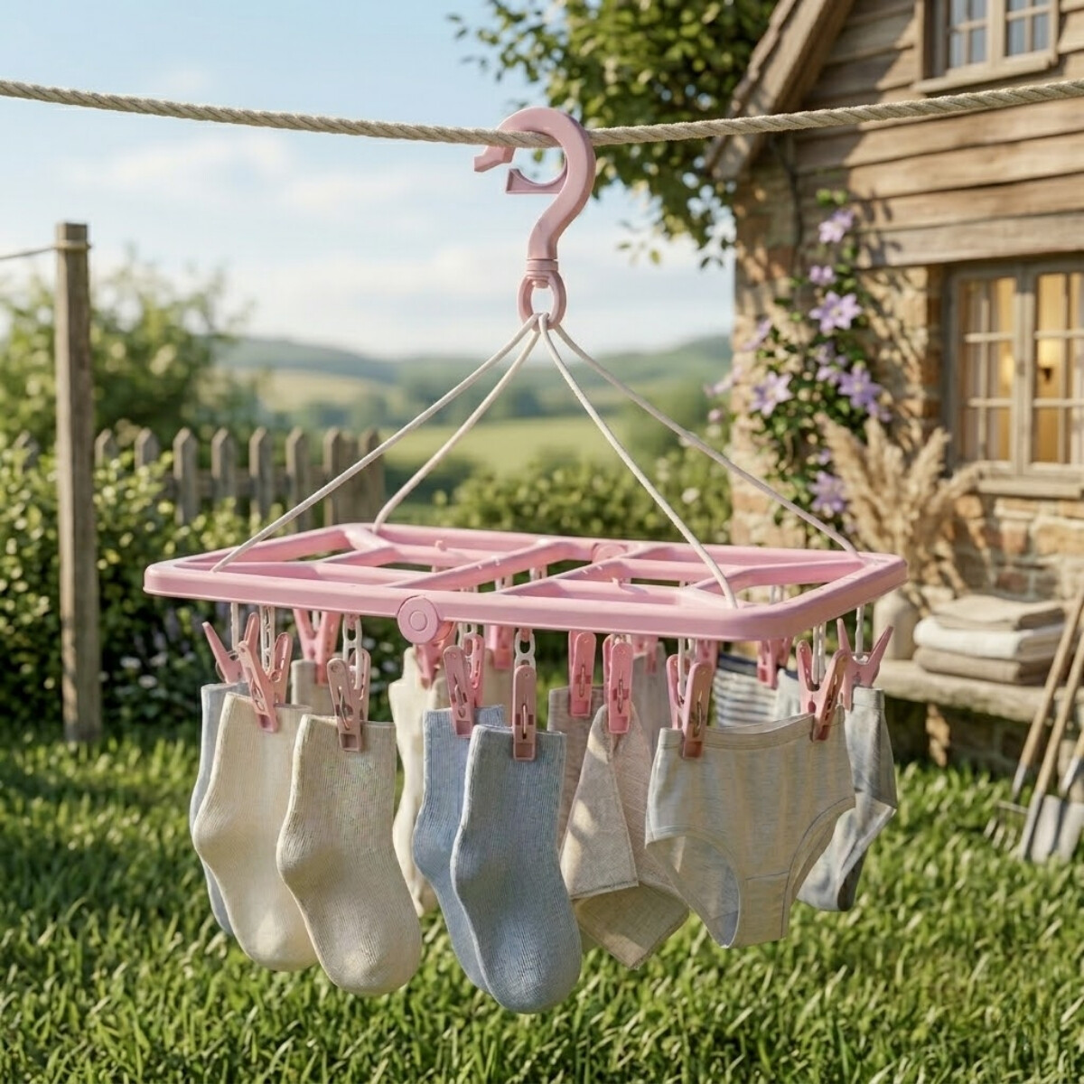 Tendedero portátil 32 palillos rectangular plástico - ROSA 