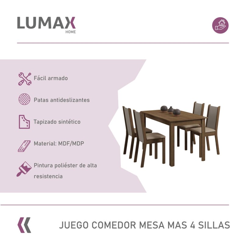 Juego de comedor con mesa de madera y 4 sillas rústicas/sintéticas Juego de comedor con mesa de madera y 4 sillas rústicas/sintéticas
