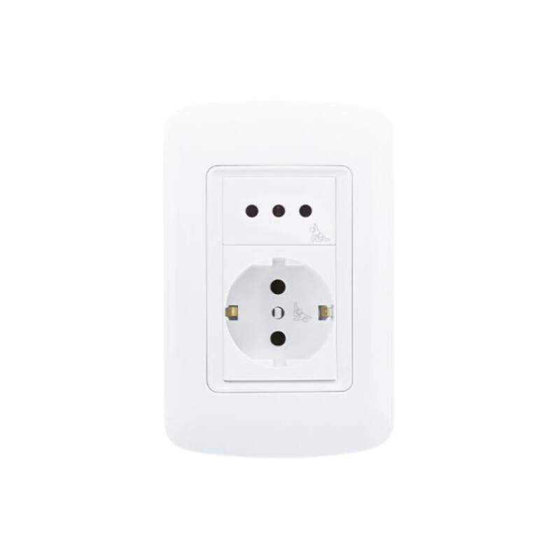 PLAQUETA SCHUKO + TOMA C/SEG BLANCO - ATENEA PLUS Tomacorriente Schuko 2P+T más Toma 2P+T con Seguro Atenea Plus