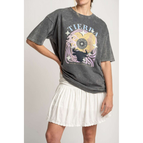 Remera Algodon Lavado Print Gris