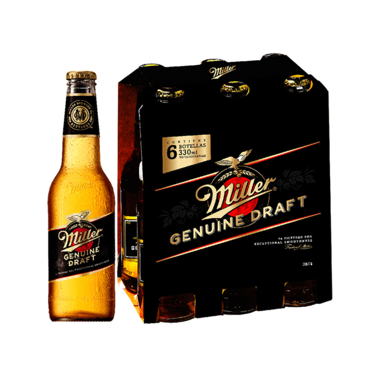 Pack X6 Botellas de Cerveza Miller Genuine Draft 330 Ml 