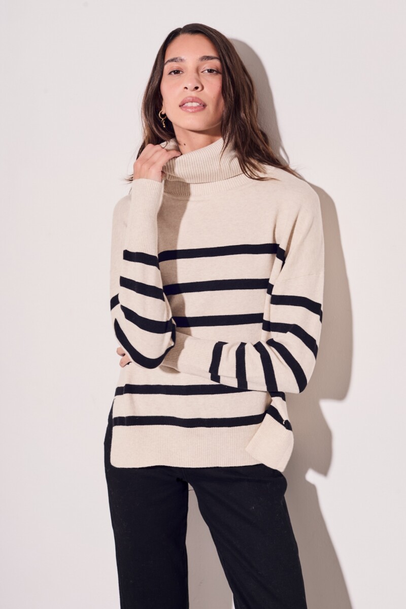 Polera Rayada Beige Melange