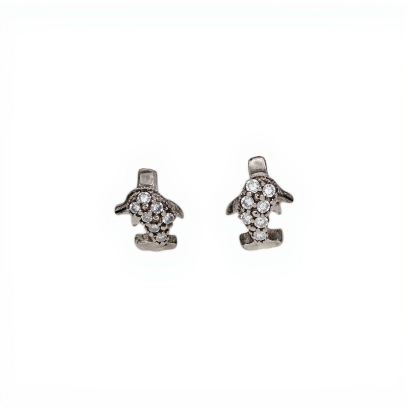 Caravanas Aros Delfín-Plata 925-Piedra Zirconia-CA3187 conpiedra