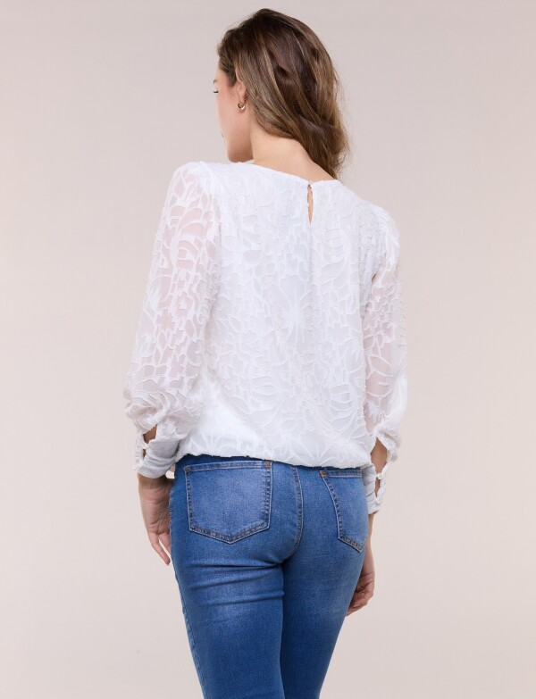 Blusa Texturada Devoré Con Mangas Abullonadas BLANCO