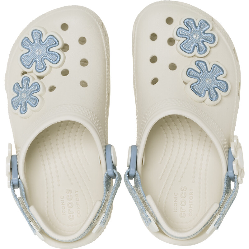 Classic Clog Toddler Denim Flower Blanco