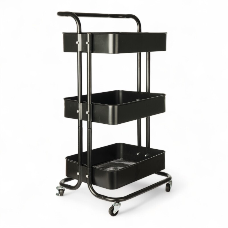 Carrito Rack Multiusos Organizador 3 Estantes 100% Metal Negro