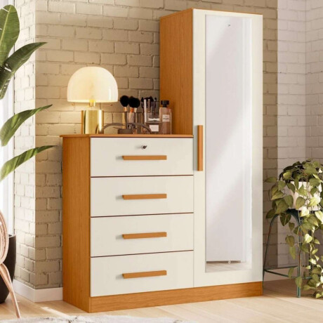 Comoda 1 puerta 4 Cajones Belize Plus Marron y Beage